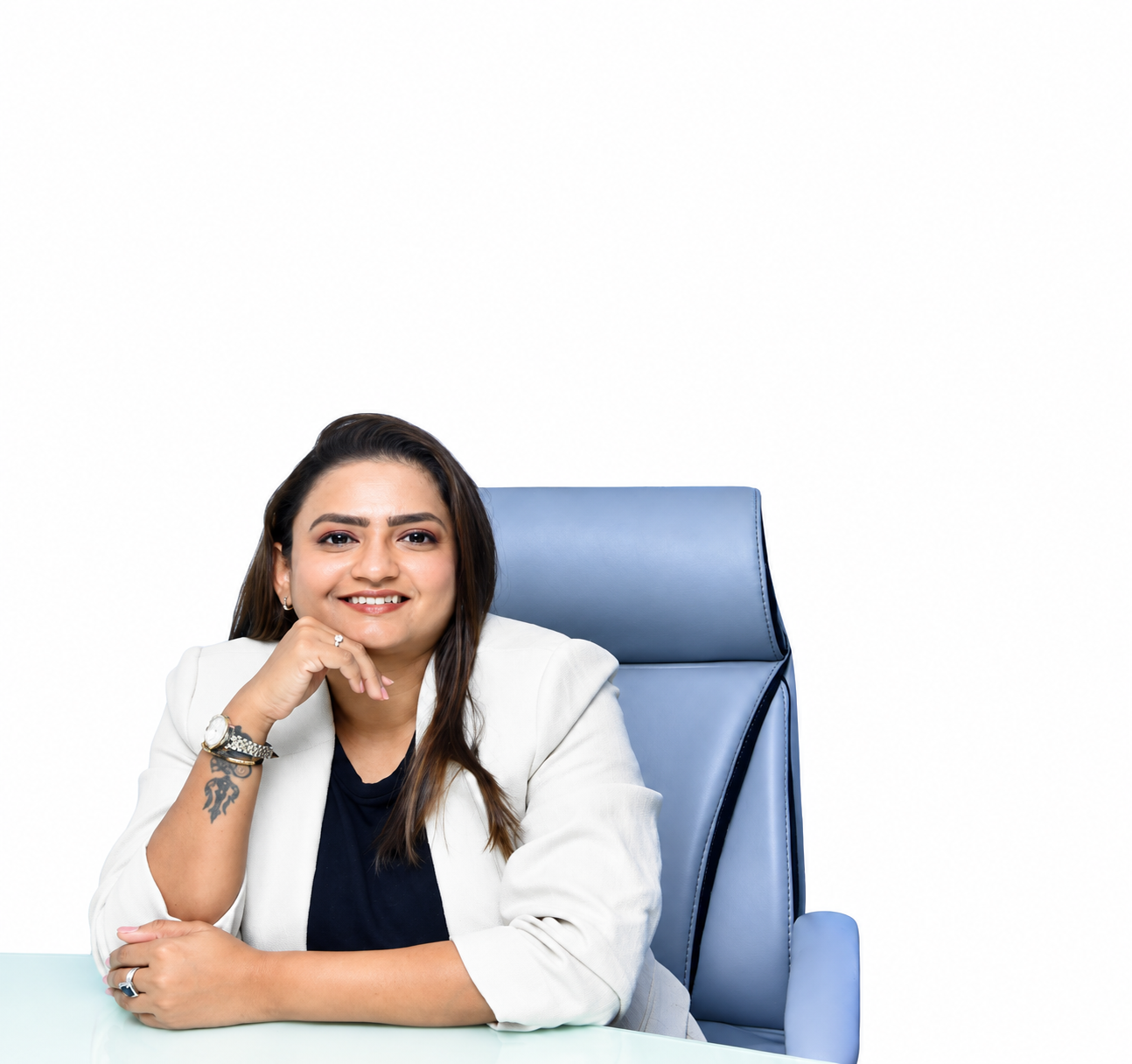 Restored Executive Portrait in Blue Chair